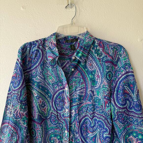 Lauren Ralph Lauren Paisley Blue cotton buttondown shirt size 2X - Picture 3 of 7